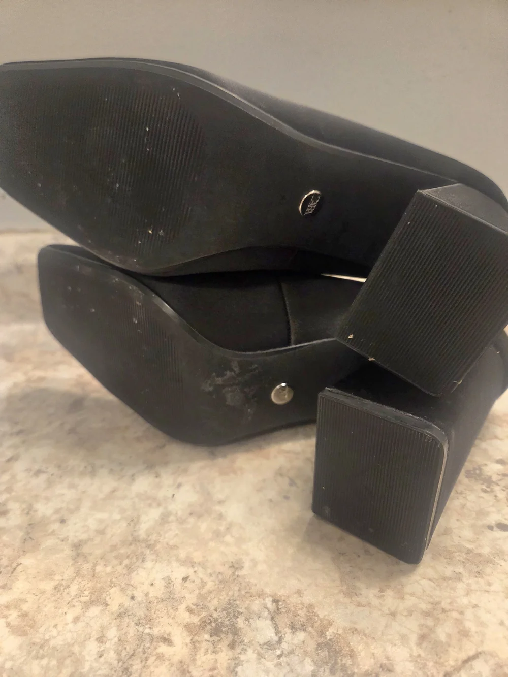 Zara Black Satin Square-Toe High Heels